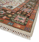 Ivory Wool Area Rug 8x10 Hand Knotted Tree of Life Oushak Brown Rust