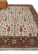 Ivory Wool Area Rug 8x10 Hand Knotted Tree of Life Oushak Brown Rust