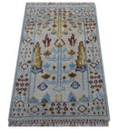 Tree of life Beige And Blue Hand Knotted 2x3 Wool Rug