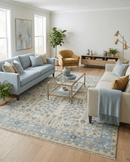 Beige and Blue Hand Knotted Wool Area Rug - Traditional Heriz Design Made to Order