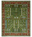 Tree of life Green and Rust Traditional Hand knotted 8x10 wool Area Rug by The Rug Decor