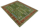 Tree of life Green and Rust Traditional Hand knotted 8x10 wool Area Rug by The Rug Decor