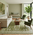 Green and Silver Wool Area Rug - Tree of Life Hand Knotted Traditional Floral