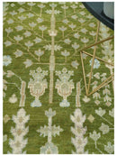 Green and Silver Wool Area Rug - Tree of Life Hand Knotted Traditional Floral