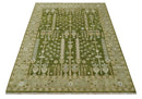 Green and Silver Wool Area Rug - Tree of Life Hand Knotted Traditional Floral