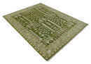 Green and Silver Wool Area Rug - Tree of Life Hand Knotted Traditional Floral