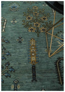 Green Wool Area Rug - Tree of Life Turkish Traditional Hand Knotted