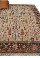 Tree of Life Hand Knotted 8x10 Beige, Brown and Rust Traditional Oushak Wool Rug by The Rug Decor