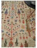 Tree of Life Hand Knotted 8x10 Beige, Brown and Rust Traditional Oushak Wool Rug by The Rug Decor