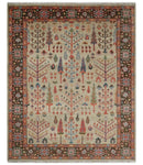 Tree of Life Hand Knotted 8x10 Beige, Brown and Rust Traditional Oushak Wool Rug by The Rug Decor