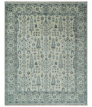 Tree of Life Hand Knotted Ivory and Charcoal Traditional Oushak 8x10 Wool Rug