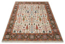 Tree of Life Hand Knotted Ivory, Brown and Rust Traditional Oushak Multi Size Wool Rug