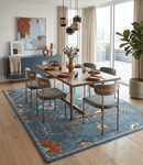 Teal Blue Wool Area Rug Hand Tufted Tree of Life Oushak Traditional
