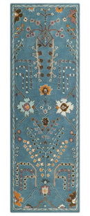 Tree of life Hand Tufted Teal Blue, Brown and Red Traditional Floral Custom Made Wool Area Rug, Kids, Living Room and Bedroom Rug