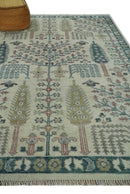 Tree of life Ivory, Teal, Olive and Brown Hand Knotted Traditional Oushak wool Area Rug by The Rug Decor