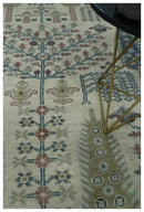 Tree of life Ivory, Teal, Olive and Brown Hand Knotted Traditional Oushak wool Area Rug by The Rug Decor