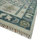 Tree of life Ivory, Teal, Olive and Brown Hand Knotted Traditional Oushak wool Area Rug by The Rug Decor