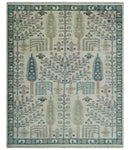 Tree of life Ivory, Teal, Olive and Brown Hand Knotted Traditional Oushak wool Area Rug by The Rug Decor