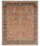Tree of Life Peach and Brown Hand Knotted 8x10 Traditional Oushak Wool Rug by The Rug Decor