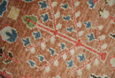 Tree of Life Peach and Brown Hand Knotted 8x10 Traditional Oushak Wool Rug by The Rug Decor