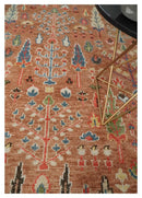 Tree of Life Peach and Brown Hand Knotted 8x10 Traditional Oushak Wool Rug by The Rug Decor