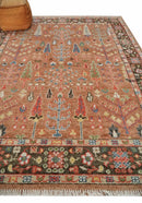 Tree of Life Peach and Brown Hand Knotted 8x10 Traditional Oushak Wool Rug by The Rug Decor