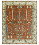 Wool Area Rug Rust and Ivory Tree of Life Turkish Hand Knotted