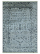 Tree of Life Silver And Gray 6x9 Hand Knotted Bamboo Silk Area Rug