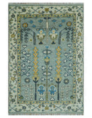 Wool Hand Knotted Area Rug Tree of Life Silver and Ivory Traditional Oushak Style by The Rug Decor