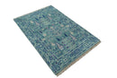 Tree of life Teal And Blue Hand knotted 4x6 Wool Area Rug