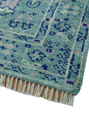 Tree of life Teal And Blue Hand knotted 4x6 Wool Area Rug