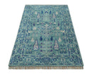 Tree of life Teal And Blue Hand knotted 4x6 Wool Area Rug