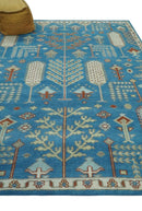 Hand Knotted Wool Area Rug Tree of Life Traditional Floral Design Blue Ivory Brown