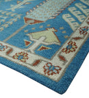 Hand Knotted Wool Area Rug Tree of Life Traditional Floral Design Blue Ivory Brown