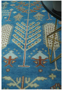Hand Knotted Wool Area Rug Tree of Life Traditional Floral Design Blue Ivory Brown