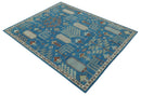 Hand Knotted Wool Area Rug Tree of Life Traditional Floral Design Blue Ivory Brown
