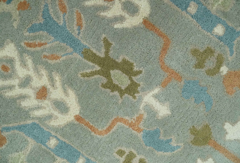 Tree of life Traditional Floral Gray, Beige, Green and Dark Peach Hand Tufted 8x10 wool Area Rug