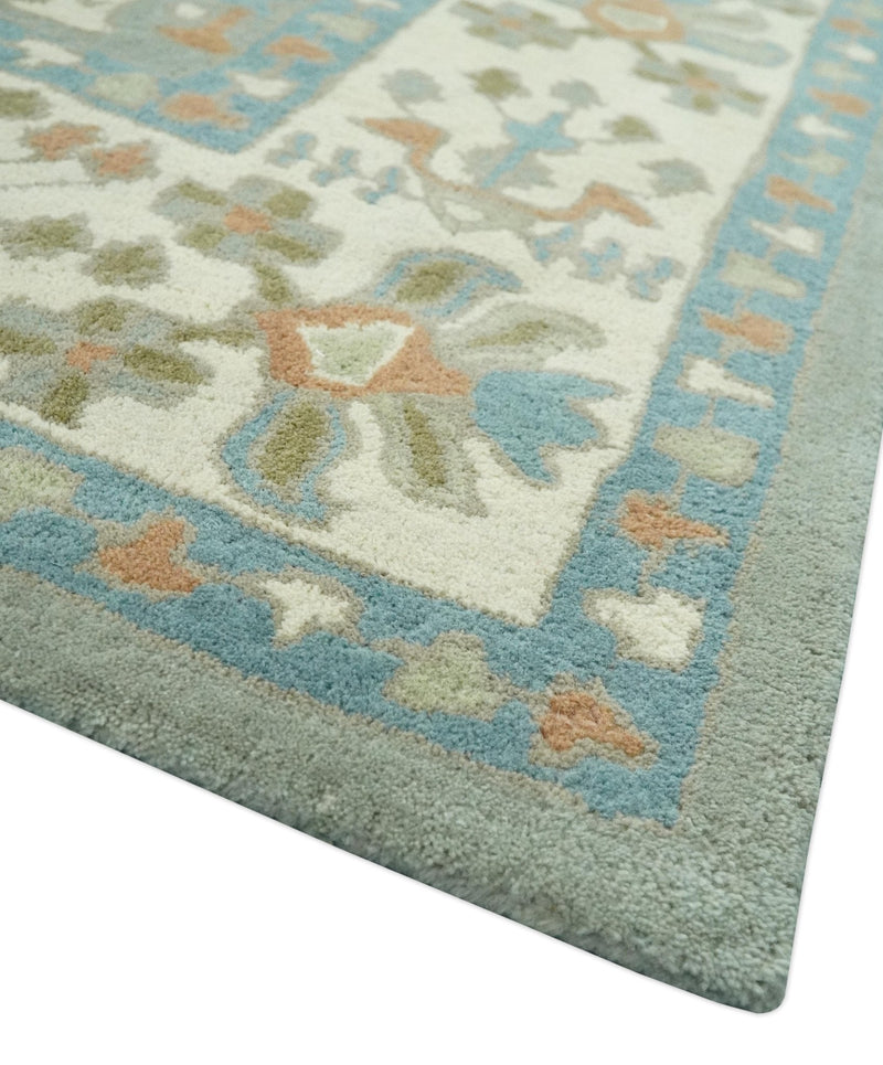 Tree of life Traditional Floral Gray, Beige, Green and Dark Peach Hand Tufted 8x10 wool Area Rug