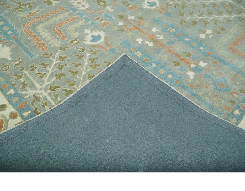 Tree of life Traditional Floral Gray, Beige, Green and Dark Peach Hand Tufted 8x10 wool Area Rug