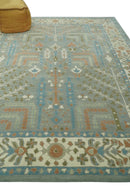 Tree of life Traditional Floral Gray, Beige, Green and Dark Peach Hand Tufted 8x10 wool Area Rug