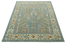 Tree of life Traditional Floral Gray, Beige, Green and Dark Peach Hand Tufted wool Area Rug