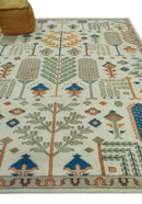 Tree of life Traditional Floral Ivory, Blue and Rust Hand Knotted Multi Size Wool Area Rug