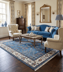Wool Area Rug Traditional Tree of Life Hand-Knotted Blue Ivory by The Rug Decor