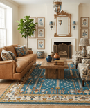 Wool Area Rug Hand Knotted Tree of Life Teal Blue and Ivory Traditional Botanical by The Rug Decor