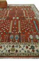 Tree Rug Hand Knotted Rust and Ivory 9x12 Traditional Turkish Design Wool Area Rug