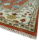 Tree Rug Hand Knotted Rust and Ivory 9x12 Traditional Turkish Design Wool Area Rug by The Rug Decor