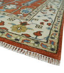 Tree Rug Hand Knotted Rust and Ivory 9x12 Traditional Turkish Design Wool Area Rug