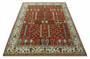 Tree Rug Hand Knotted Rust and Ivory 9x12 Traditional Turkish Design Wool Area Rug