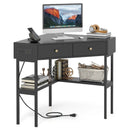 Triangle Corner Desk with Charging Station with 2 Drawers and Storage Shelf by LJGDeals
