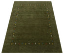 Hand Loomed Wool Area Rug with Tribal Border Design Green Yellow Red Gabbeh Inspired by The Rug Decor